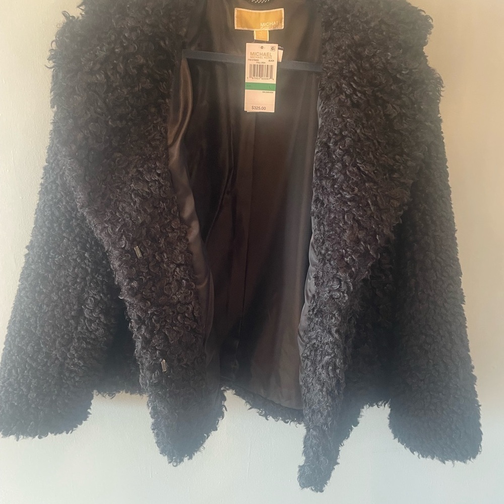 - Michael Kors coat L black Faux Fur Teddy NWT Jacket $325 - Picture 5 of 11